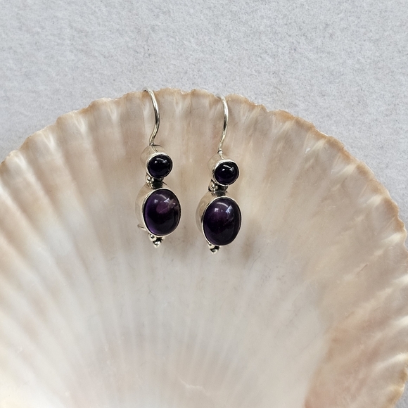 925 Sterling Silver Amethyst Drop Earrings Vintage - Picture 6 of 14